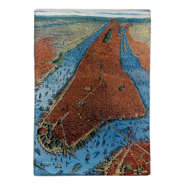 An illustration of a vintage style map of Manhattan. This is on a three and a half inch by five inch glass tray.