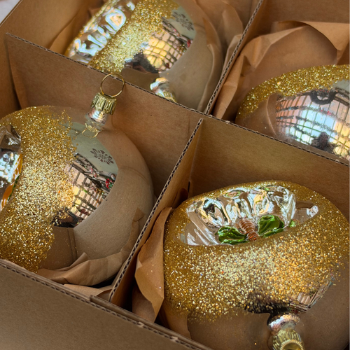Set of 6 Gold Reflector Ornaments with Butterflies