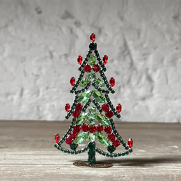 Small Nostalgic Jeweled Red Candles Glass Crystal Tree