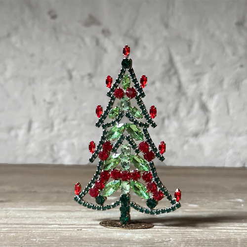 Small Nostalgic Jeweled Red Candles Glass Crystal Tree