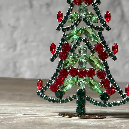Small Nostalgic Jeweled Red Candles Glass Crystal Tree