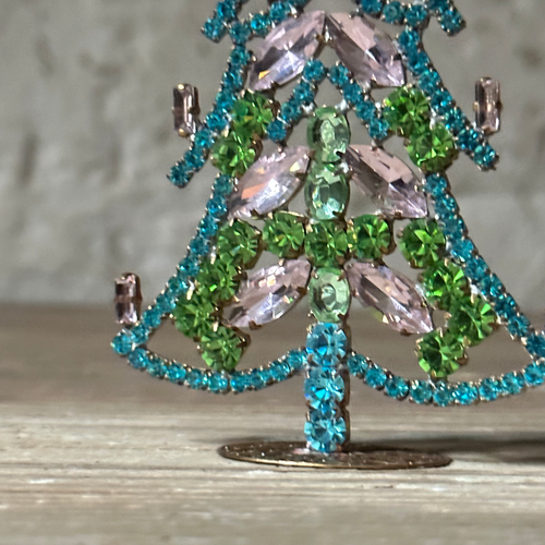 Small Nostalgic Jeweled Clear Candles Glass Crystal Tree