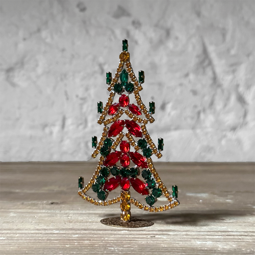 Small Nostalgic Jeweled Glass Crystal Tree w Green Candles