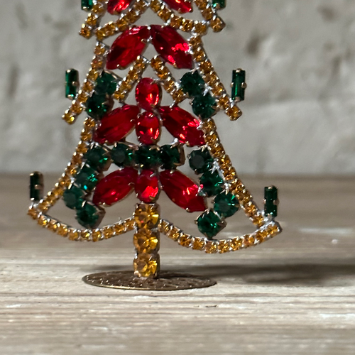 Small Nostalgic Jeweled Glass Crystal Tree w Green Candles