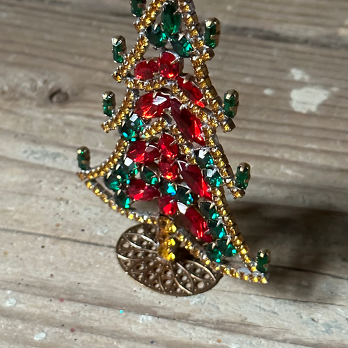 Small Nostalgic Jeweled Glass Crystal Tree w Green Candles