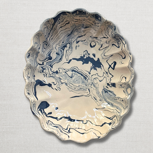 Marbled Portuguese Scalloped Platter in Belle Île (BI #744)