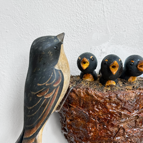 Vintage Black Forest Carved Birds Nest (#12-09)