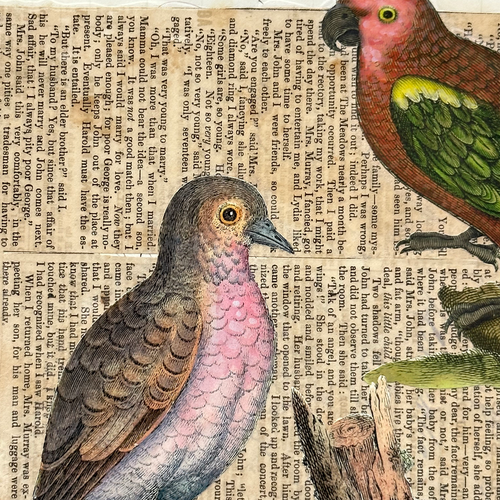 One of a Kind Collaged Birds & Flowers Mat (2-14)