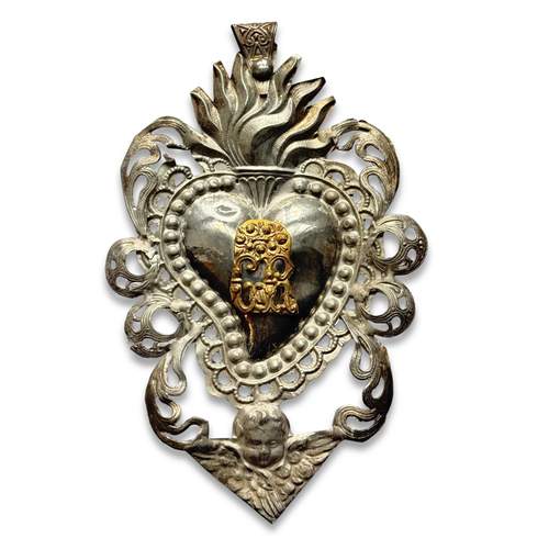 19th-century Italian Ex-Voto Sacred Silver Heart (#11)