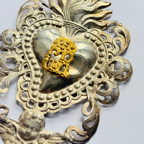 19th-century Italian Ex-Voto Sacred Silver Heart (#11)