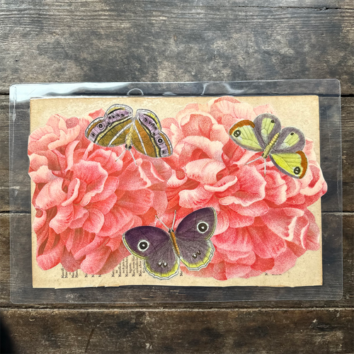 One of a Kind Collaged Pink Flower & Butterly Mat Pair (2-17 & 2-19)