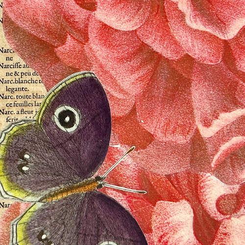 One of a Kind Collaged Pink Flower & Butterly Mat Pair (2-17 & 2-19)