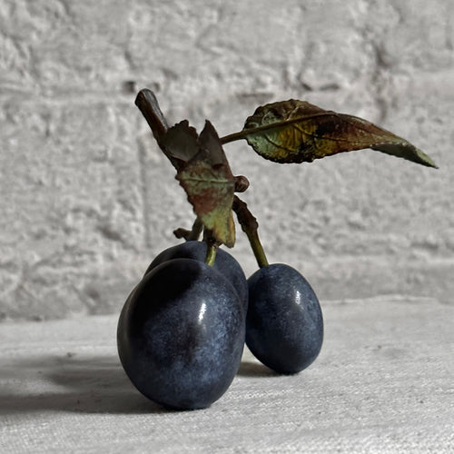 Porcelain Triple Damson with Two Leaves on Twig