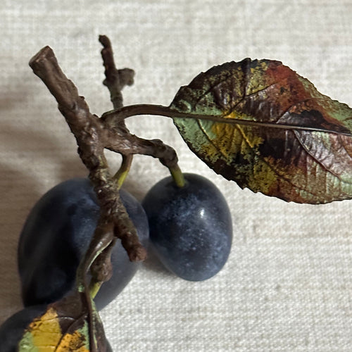 Porcelain Triple Damson with Two Leaves on Twig