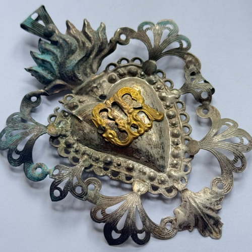19th-century Italian Ex-Voto Sacred Silver Heart (#10)