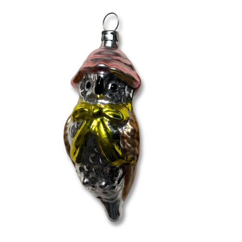 Nostalgic Owl with a Yellow Bow Ornament