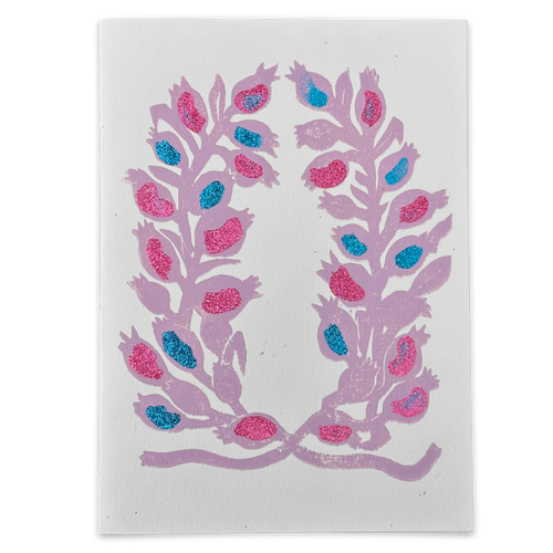 Block Printed Party Wreath Folded Card