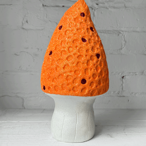 Glitter Morel Mushroom in Orange with Few Red Dots