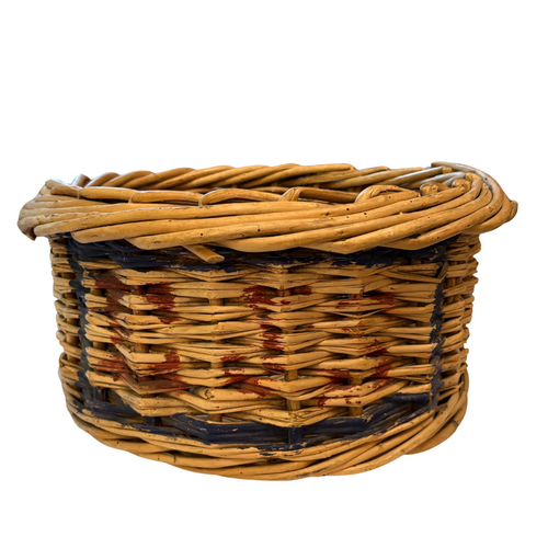 Early 20th-century Round Antique Painted Wicker Basket