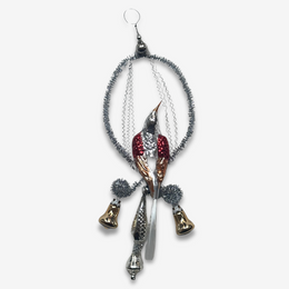 Nostalgic Silver & Red Victorian Bird Ornament