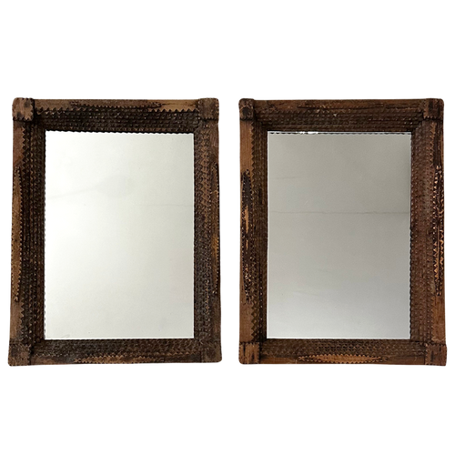 16.5" H Vintage American Tramp Art Mirror Pair