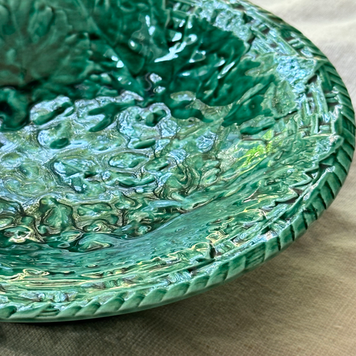 Vintage Majolica Leaf Pedestal Compote (M13)