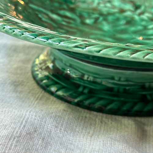 Vintage Majolica Leaf Pedestal Compote (M13)