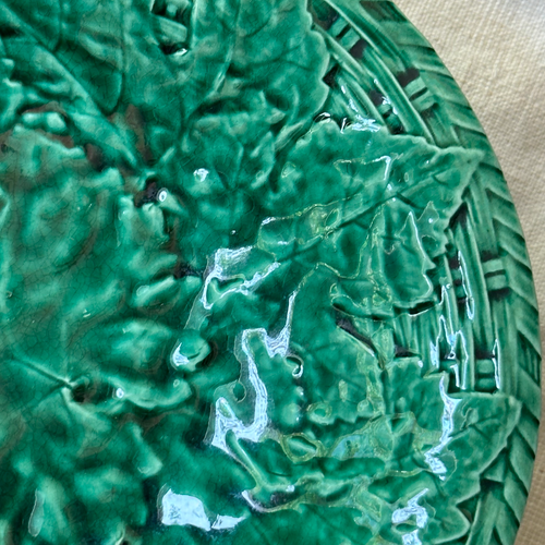 Vintage Majolica Leaf Pedestal Compote (M13)