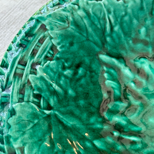 Vintage Majolica Leaf Pedestal Compote (M13)