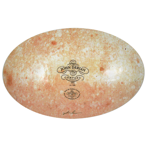 The back of a nine inch by fourteen inch horizontal glass plate with the John Derian Company logo and sticker signed by John Derian.  