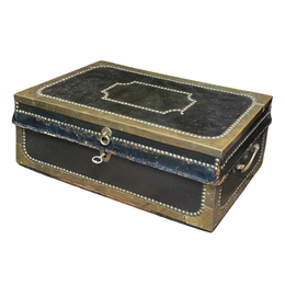 Small 19th-century China Trade Leather Camphor Chest with Gilt Silver Paper Lining (#1)
