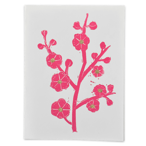 Block Printed Cherry Blossom Folded Card