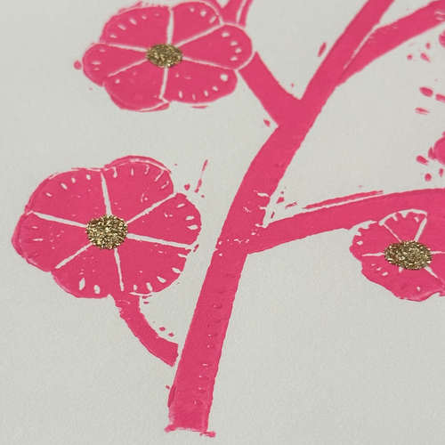 Block Printed Cherry Blossom Folded Card