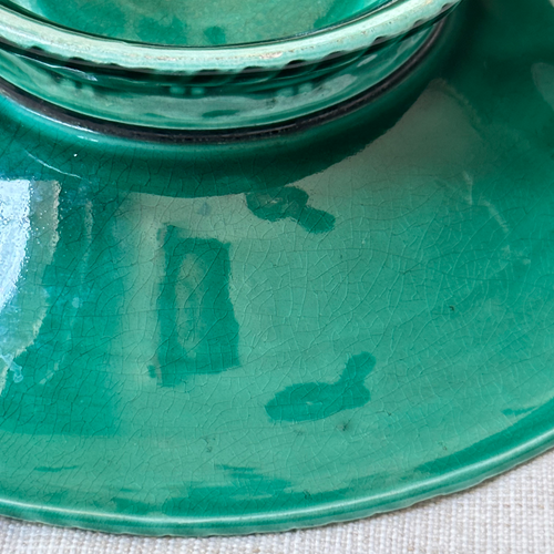 Vintage Majolica Leaf Pedestal Compote (M14)