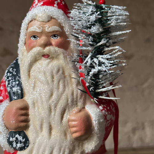 Santa in Light Red with Bag with Tree and Sponged Snow