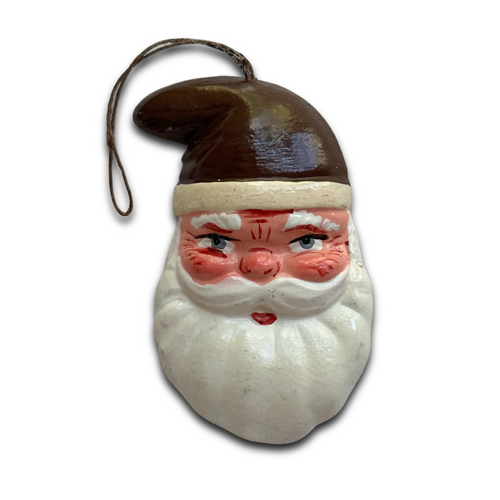 Nostalgic Papier-Mâché Santa Face with Brown Hat Ornament