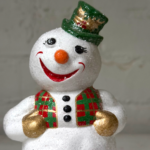 Papier-Mâché Snowman in Green Hat