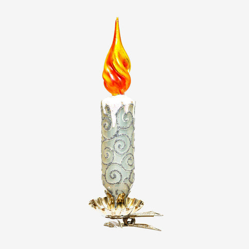 Silver & White Candle Clip-on Ornament