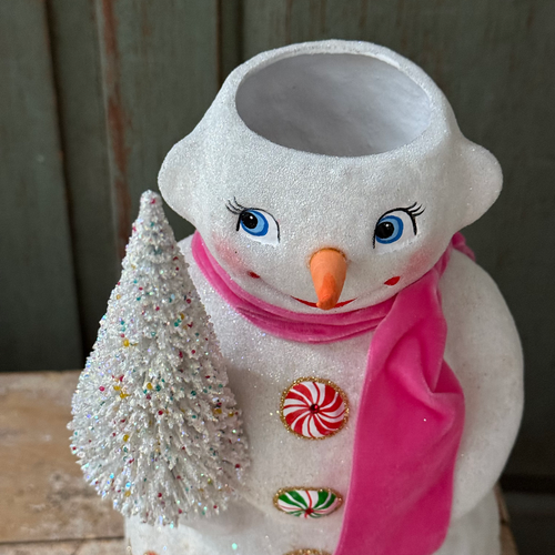 XL Papier-Mâché Snowman with Candy Canes