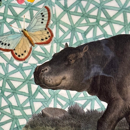 One of a Kind Collaged Hippo Table Mat (#618)