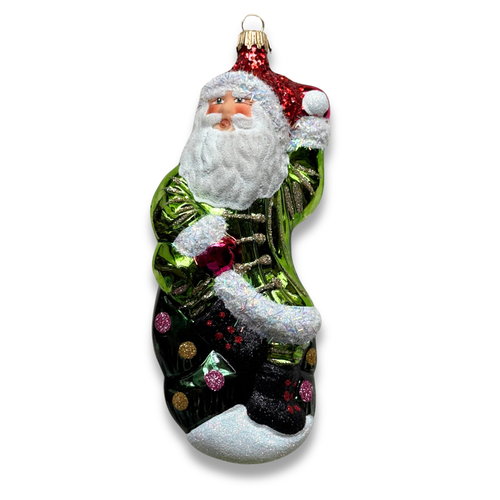 Nostalgic Green Santa Ornament
