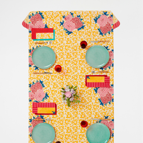 Lisa Corti X La Minervetta Arabesque Corolla Gold Natural Cotton Panel 180cm x 270cm