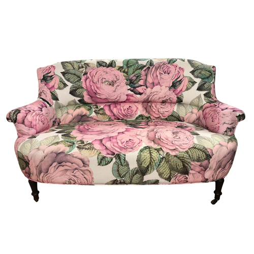 19th Century French Loveseat in John Derian for Designers Guild "The Rose Tuberose" Fabric