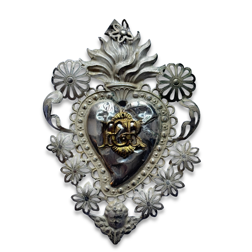 19th-century Italian Ex-Voto Sacred Silver Heart (#1)