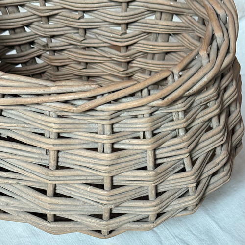 Antique Open Top Wicker Basket with Leather Strap