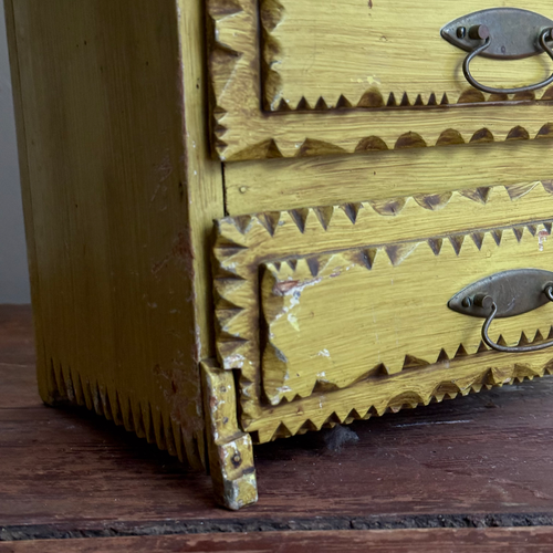 20th-century Yellow Painted Tramp Art Cabinet
