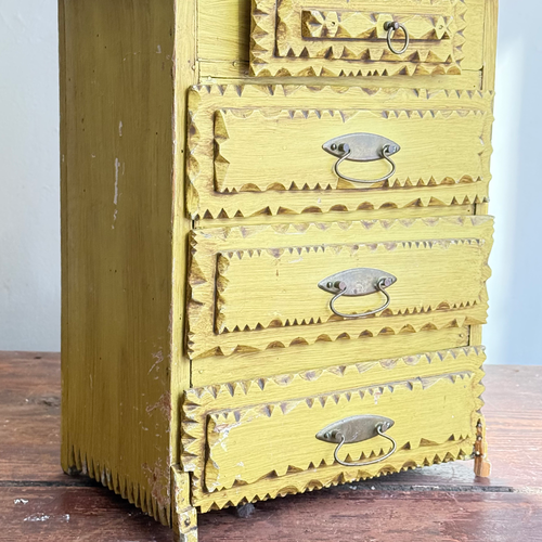 20th-century Yellow Painted Tramp Art Cabinet
