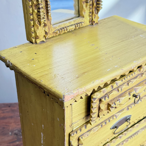 20th-century Yellow Painted Tramp Art Cabinet