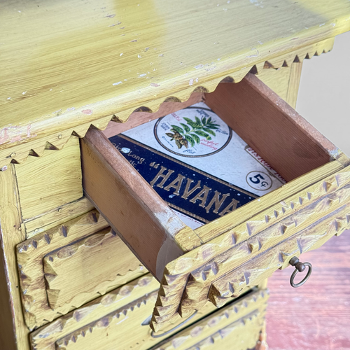 20th-century Yellow Painted Tramp Art Cabinet