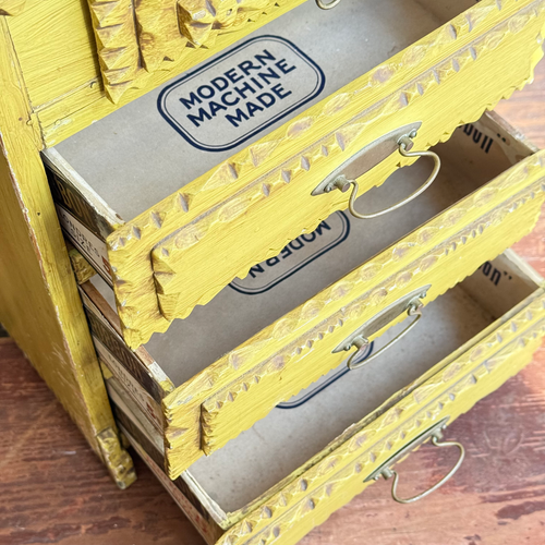 20th-century Yellow Painted Tramp Art Cabinet